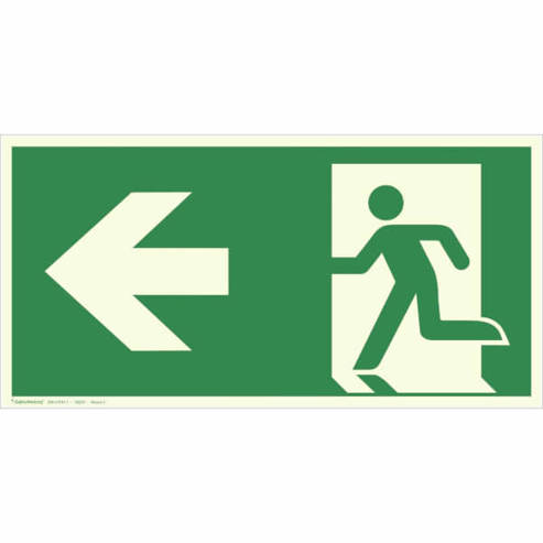 Fluchtwegschild DIN ISO 7010 E001 - Langnachleuchtend - Folie - Links - 30x15 cm - Zusatzzeichen ASR A1.3 E001