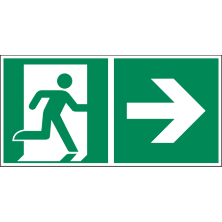 Notausgang Rechts - Rettungszeichen EN ISO 7010 E002 - 300 x 150 mm - Folie (0,1mm) - 150/22 mcd