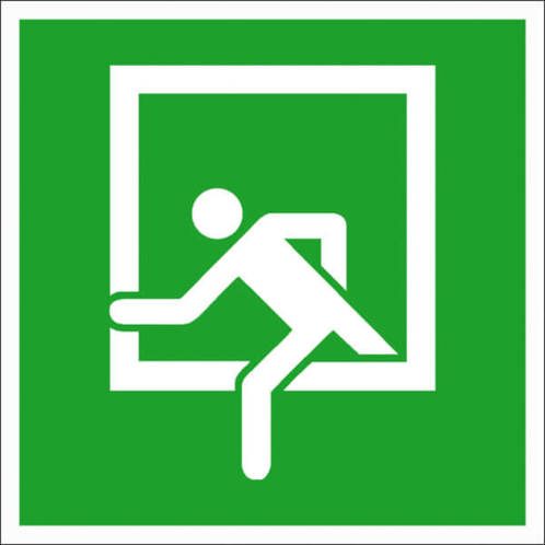 Fluchtwegschild DIN 4844-2 | Langnachleuchtend | Kunststoff | Notausstieg 20x20 cm | ASR A1.3 D-E019