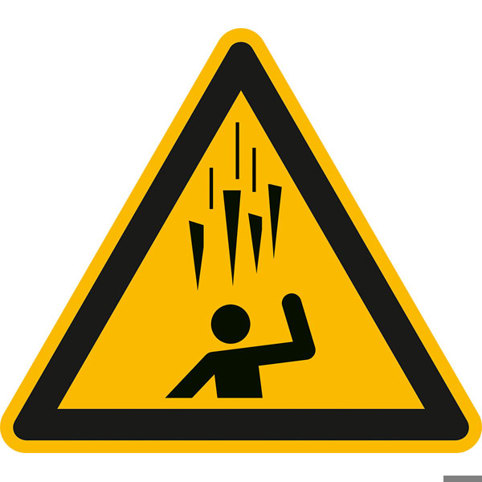 Achtung: Eiszapfen Warnschild - Aluminium, Größe SL 20 cm - DIN EN ISO 7010 W039