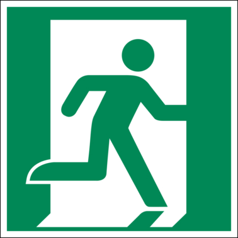 Rechtsgerichtetes Rettungsweg-Schild | Alu | 150/22 mcd | 150 x 150 x 0,5 mm | EN ISO 7010 E002