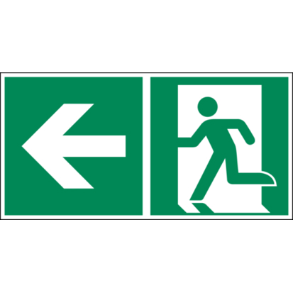 Rettungszeichen Notausgang links EN ISO 7010 E001 - Alu - 300x150 mm - 150/22 mcd