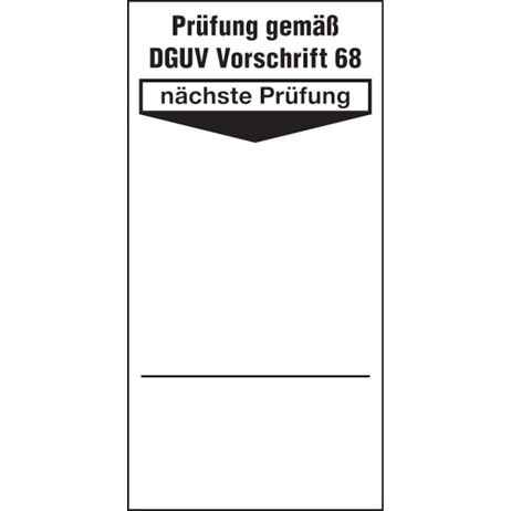 Selbstklebende Grundplakette Prüfung DGUV Vorschrift 68 | BGV D 27 | Weiß/Schwarz | 40x80 mm