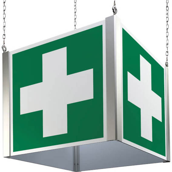 Erste Hilfe Rettungszeichenwürfel zur Deckenabhängung - 257 x 200 mm