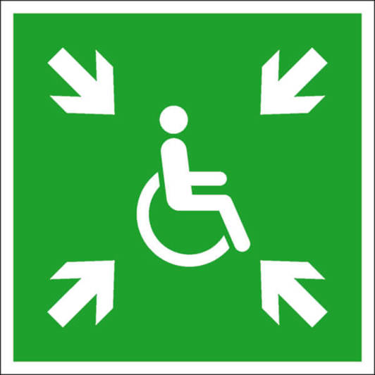 Fluchtwegschild - Langnachleuchtend | Vorläufige Evakuierungsstelle - Alu | 20 x 2 cm - DIN EN ISO 7010 E024 ASR A1.3