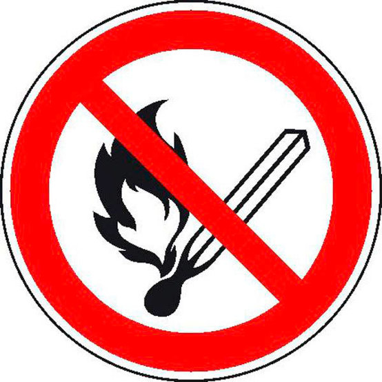 Verbotsschild 'Rauchen Verboten' - Alu 31,5 cm | DIN EN ISO 7010 P003 | Offenes Licht & Feuer Verbot