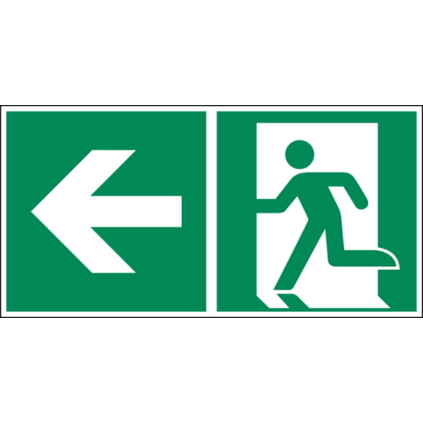 Rettungszeichen Notausgang links EN ISO 7010 E001 - Alu Schild 400x200 mm - 150/22 mcd