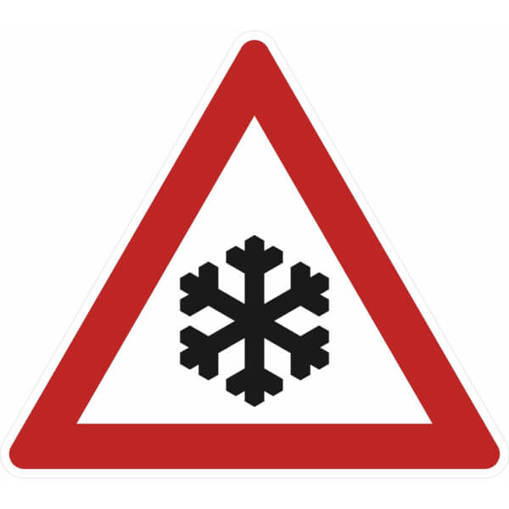 SafetyMarking Verkehrssicherheit Schnee- oder Eisglätte Zeichen VZ 101-51 | Größe: 90 cm | RA2/C | Warnschild für winterliche Bedingungen
