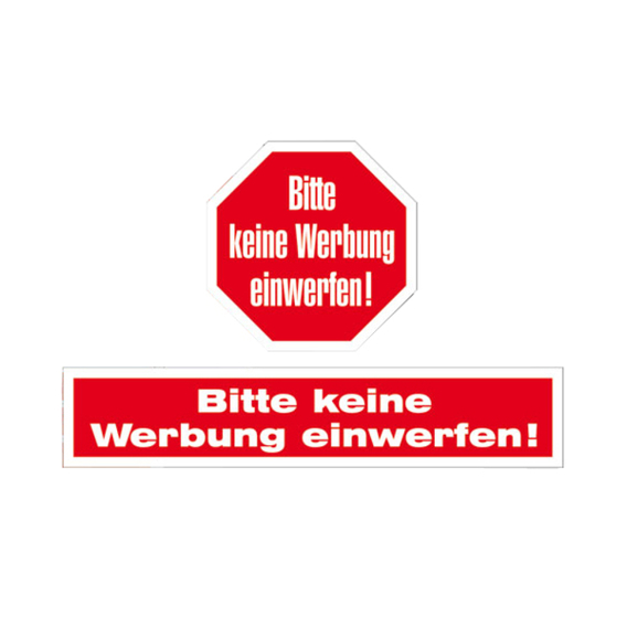 Hinweisschild 'Bitte keine Werbung einwerfen!' auf Bogen | 8 Stück