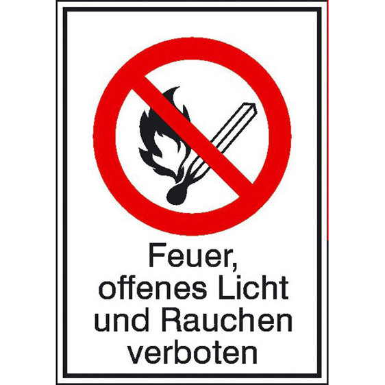 Verbots-Kombischild Feuer & Licht – Rauchen Verboten | Alu | 26,20 x 37,10 cm | DIN EN ISO 7010 P003
