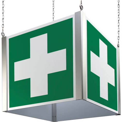 Erste Hilfe Rettungszeichenwürfel zur Deckenabhängung - Größe 457 x 400 mm