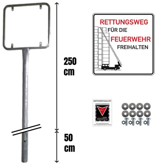 Komplett-Set Feuerwehrschild mit Rohrrahmen und Schilderbefestigung