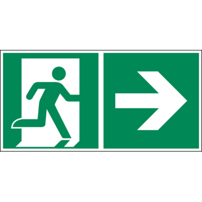 Rettungszeichen Notausgang Rechts EN ISO 7010 E002 | Alu | 400x200 mm | 150/22mcd