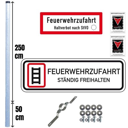 Feuerwehrzufahrt Haltverbot Komplett-Set | Zufahrt Frei Halten | Einbetonierbar