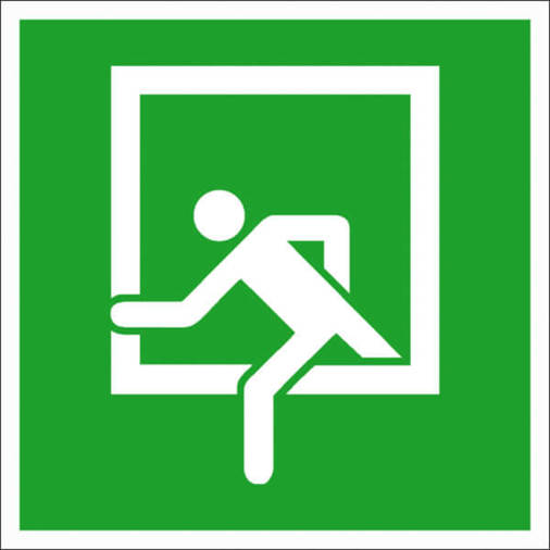 Aluminium Rettungsschild für Notausstieg - Langnachleuchtend, 20 x 20 cm - DIN 4844-2 D-E019 ASR A1.3
