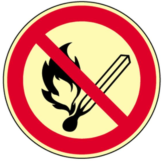 Verbotsschild ISO 7010 P003 - Feuer, offenes Licht und Rauchen verboten - Aluminium - Langnachleuchtend - 160-mcd, Ø 400 mm