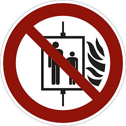Verbotszeichen Aufzug im Brandfall nicht benutzen – 10 Stk – Kunststoff – Ø 200 mm – EN ISO 7010 P020