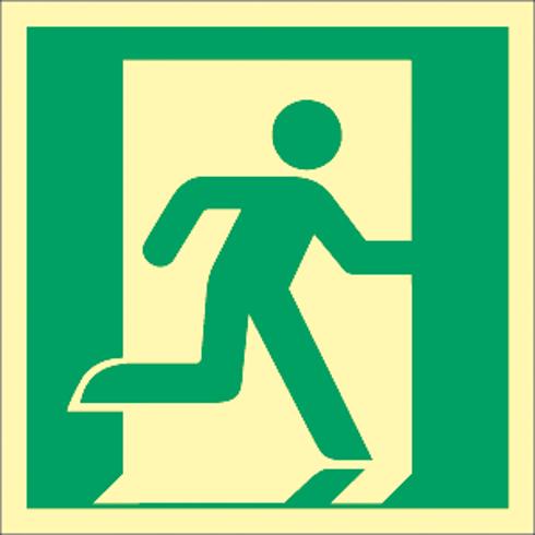 Notausgang rechts Schild | ISO 7010 | Selbstklebendes PVC-U | Langnachleuchtend (160-mcd) | 200x200mm