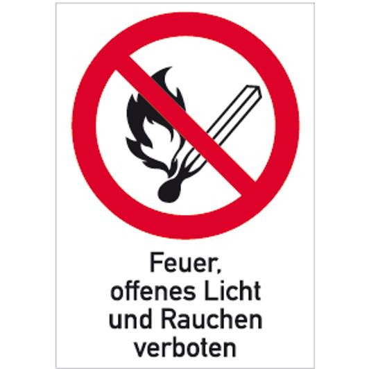 Verbotsschild EN ISO 7010 P003 - Feuer, Offenes Licht und Rauchen Verboten - Aluminium - 262x371 mm
