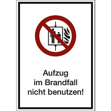 Verbotsschild EN ISO 7010 P020 - Aufzug im Brandfall nicht benutzen - Kombizusatzschild (10 Stk) - Kunststoff - 210 x 297 x 1 mm