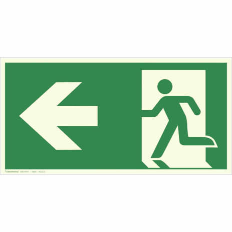 Fluchtwegschild links - Langnachleuchtend - Kunststoff - 30 x 15 cm - DIN ISO 7010 E001 mit Zusatzzeichen ASR A1.3 E001