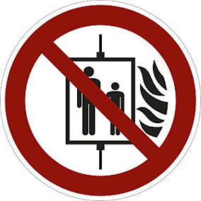 Verbotszeichen: Aufzug im Brandfall Nicht Benutzen (EN ISO 7010 P020) - 10 Stück, Ø 200 mm, Folie