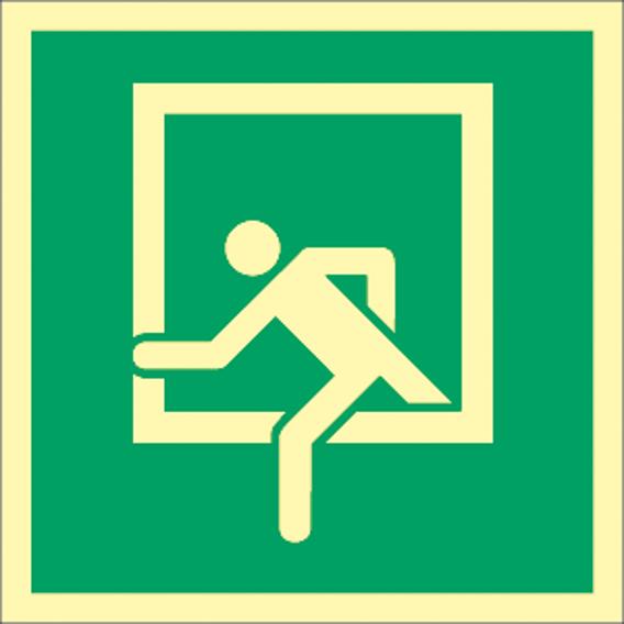 Notausstieg Schild DIN 4844-2 | Kunststoff | Langnachleuchtend | 160 mcd | 200x200 mm | Rettungszeichen ASR A1.3:2013