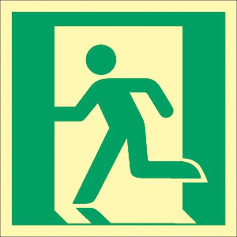 Notausgang Schild Links - ISO 7010 - Aluminium - Langnachleuchtend - 160 mcd - 200x200 mm