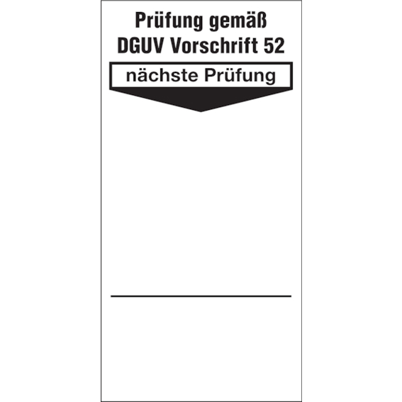 DGUV Vorschrift 52 Grundplakette – Nächste Prüfung Weiß/Schwarz | Selbstklebend, 40x80 mm
