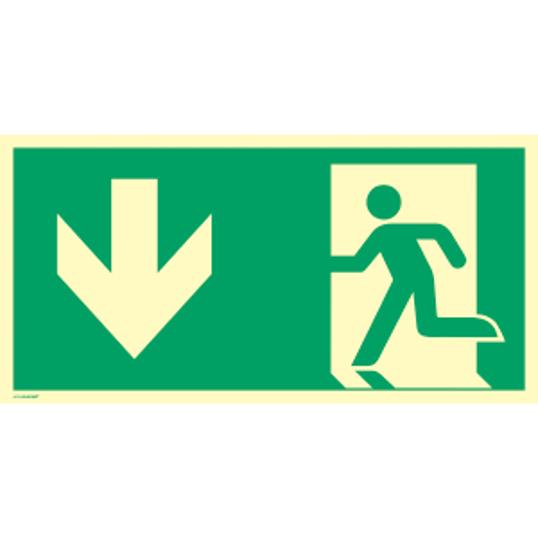 Hinweisschild "Rettungsweg Abwärts Gehen" ISO 7010 - 148 x 297 mm - Kunststoff