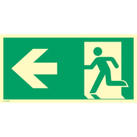 Rettungszeichen ISO 7010 - Notausgang links mit Pfeil, Kunststoff, L297 x B148 mm
