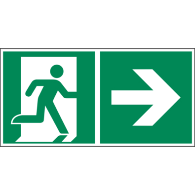 Schild Notausgang rechts EN ISO 7010 E002 - 300x150 mm - Aluminium - 150/22 mcd