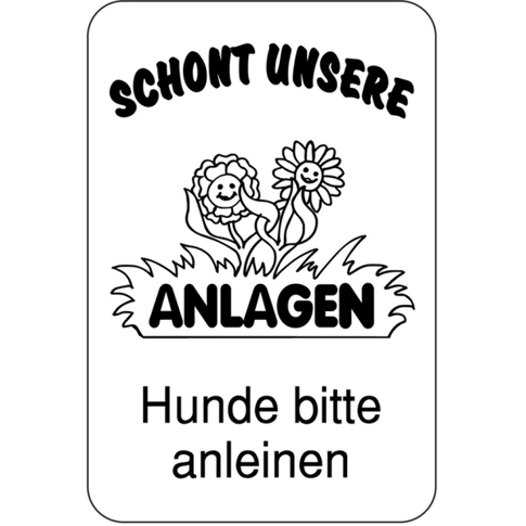 Hinweisschild: Hunde anleinen - Schützt unsere Anlagen