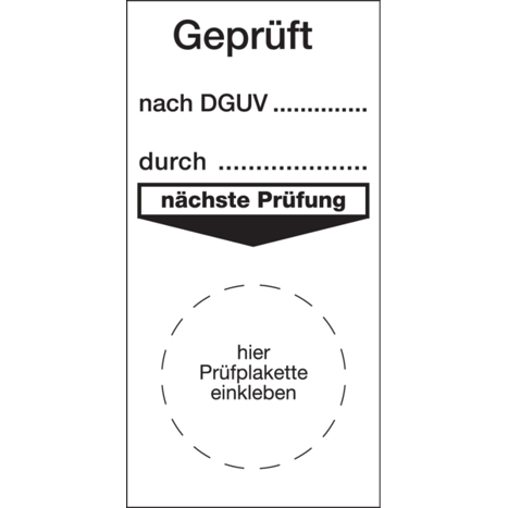Selbstklebende Grundplakette "Geprüft nach DGUV" (ehemals BGV) | 40x80 mm