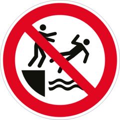 Verbotsschild: Nicht ins Wasser stoßen (ISO 7010) - Aluminium - 1,8 mm Dicke - Ø 400 mm
