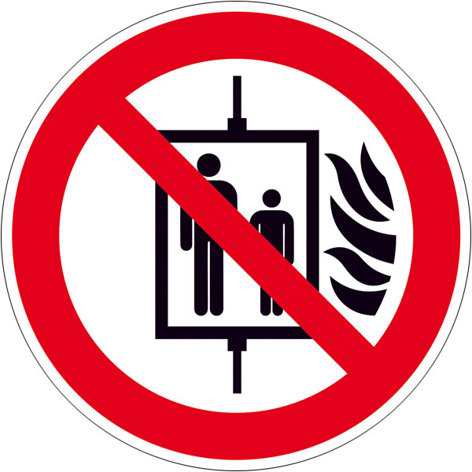 Verbotsschild DIN EN ISO 7010 P027 - Aufzug im Brandfall nicht benutzen - 500 Stk/Rolle - Größe: 5,0 cm
