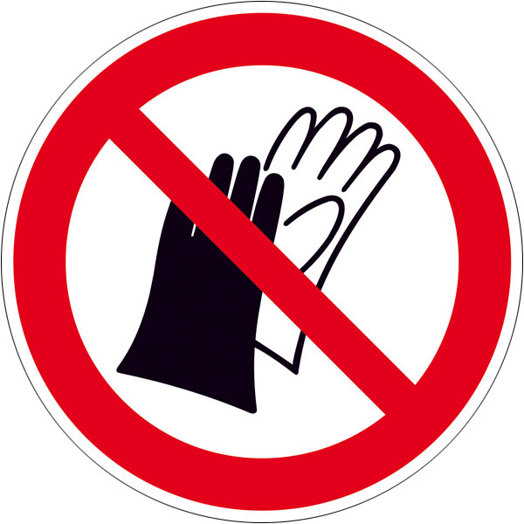 Verbotsschild EN ISO 7010 P028 - Benutzen von Handschuhen Verboten - 500 Stück/Rolle - Größe: 5,0 cm